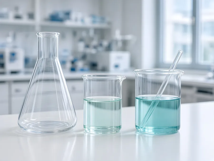 Laboratory glassware in a quality control lab
